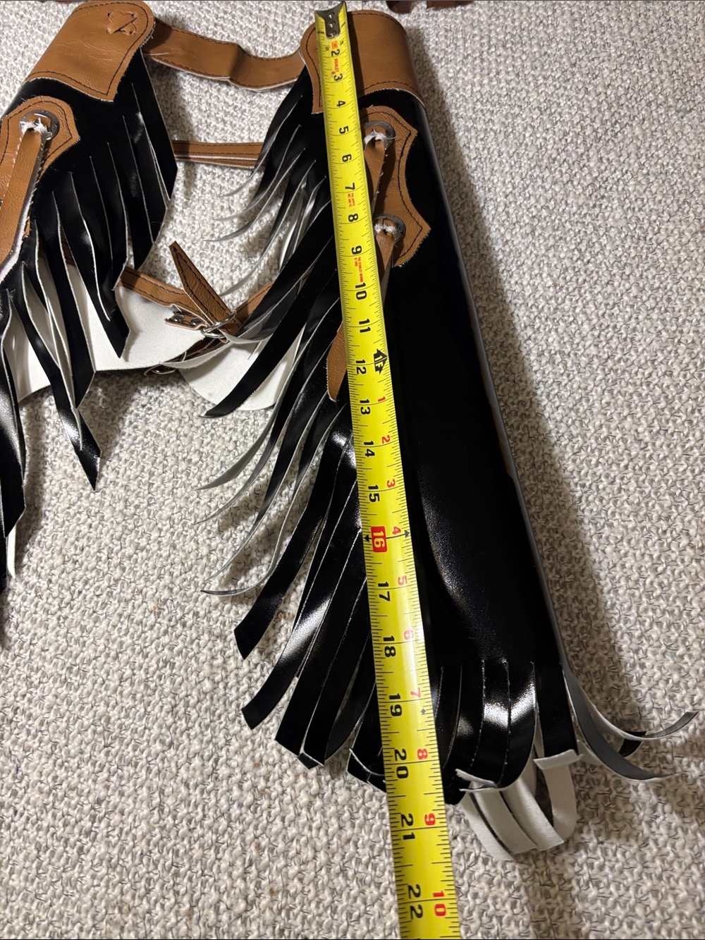 Kids Black & Tan Chaps and Brown Western Fringe Vest Costume Set - Picture 3 of 11